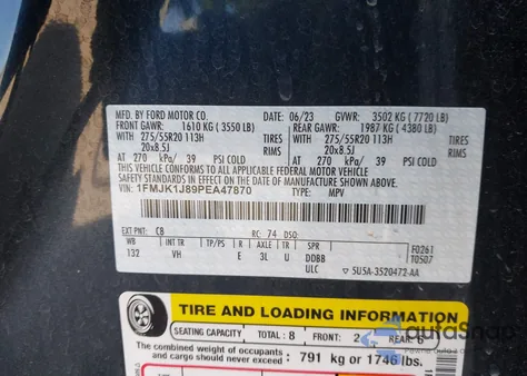 2023 Ford Expedition Xlt Max from USA, damaged, VIN 1FMJK1J89PEA47870